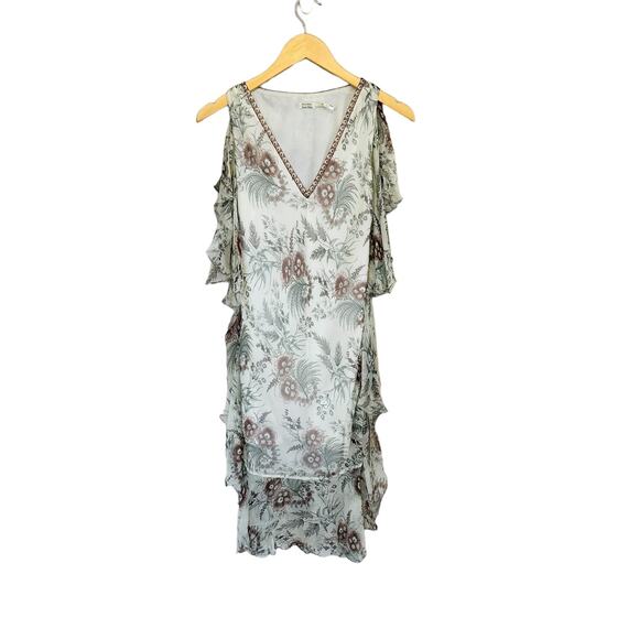 Leon Max Dresses & Skirts - Leon Max Limited Edition Chiffon Pure Silk Floral Ruffle Dress Size XS